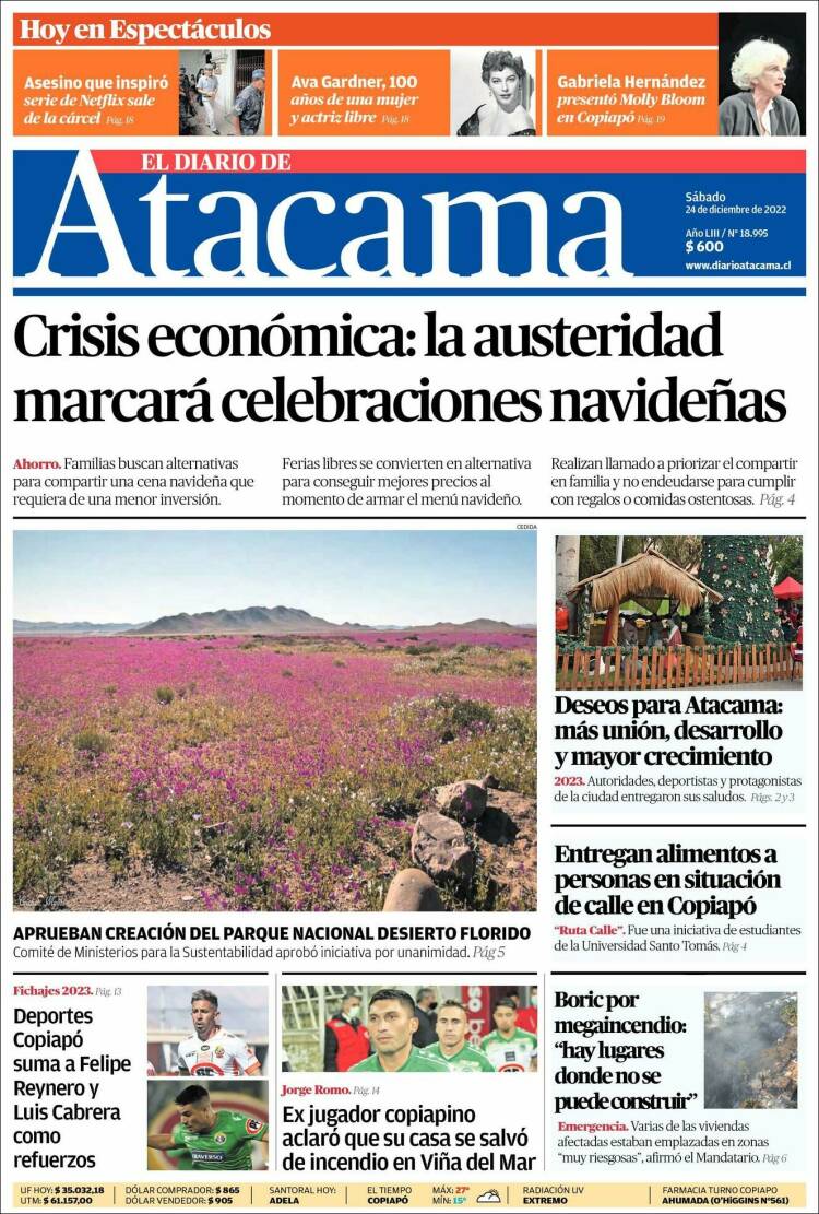 Portada de Diario de Atacama (Chile)