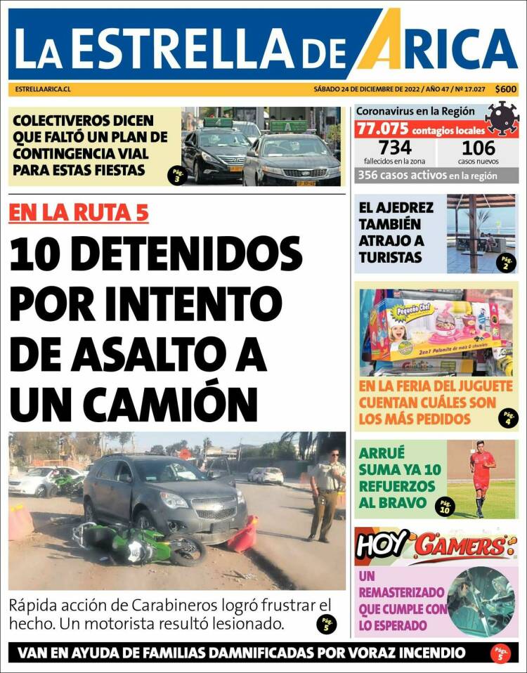 Portada de La Estrella de Arica (Chile)
