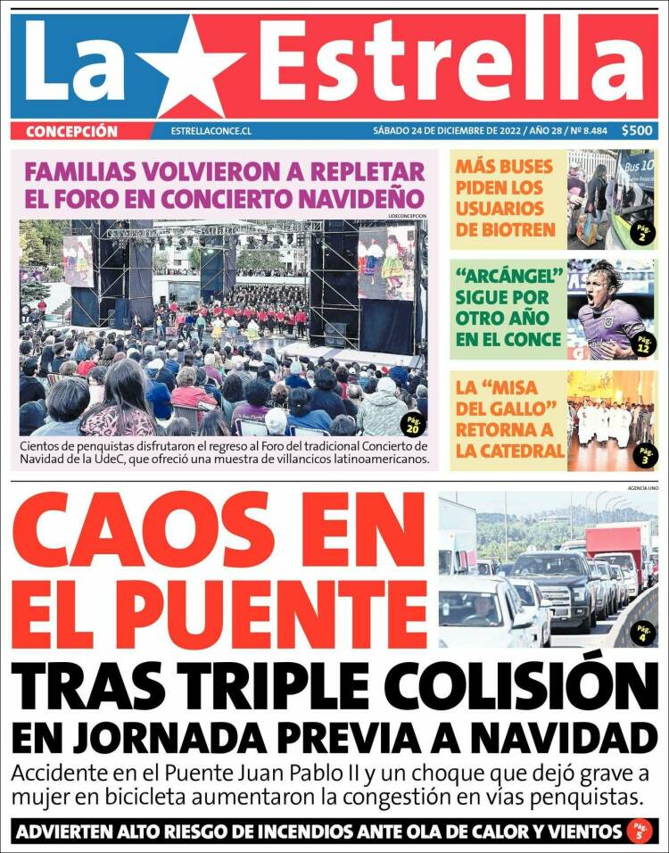 Portada de La Estrella de Concepción (Chile)