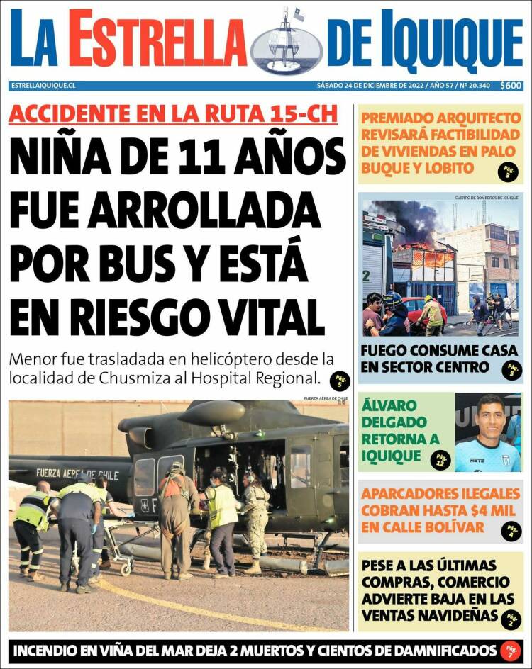 Portada de La Estrella de Iquique (Chile)