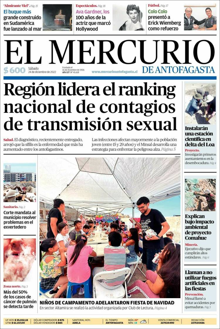 Portada de El Mercurio de Antofagasta (Chile)