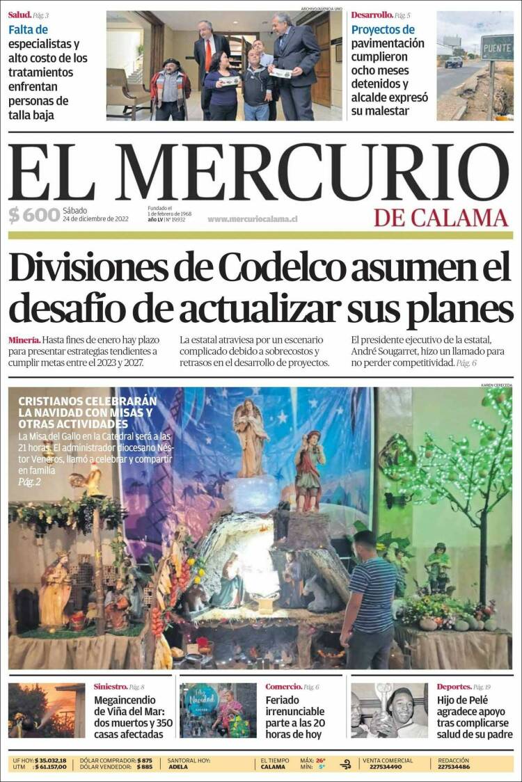 Portada de El Mercurio - Calama (Chile)