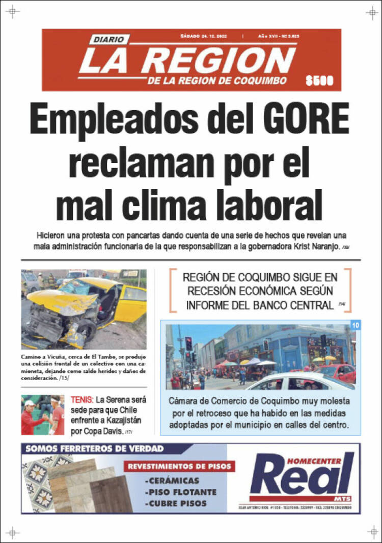 Portada de Diario La Región de Coquimbo (Chile)