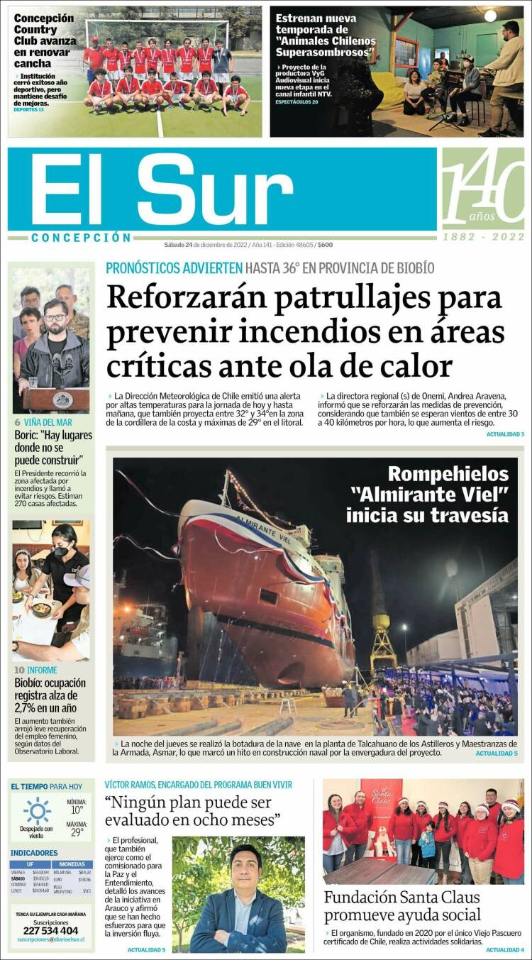 Portada de El Sur (Chile)