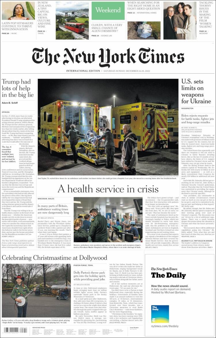 Portada de International New York Times (Europa)