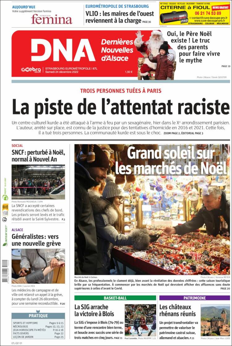 Portada de Les Dernières Nouvelles d'Alsace (France)