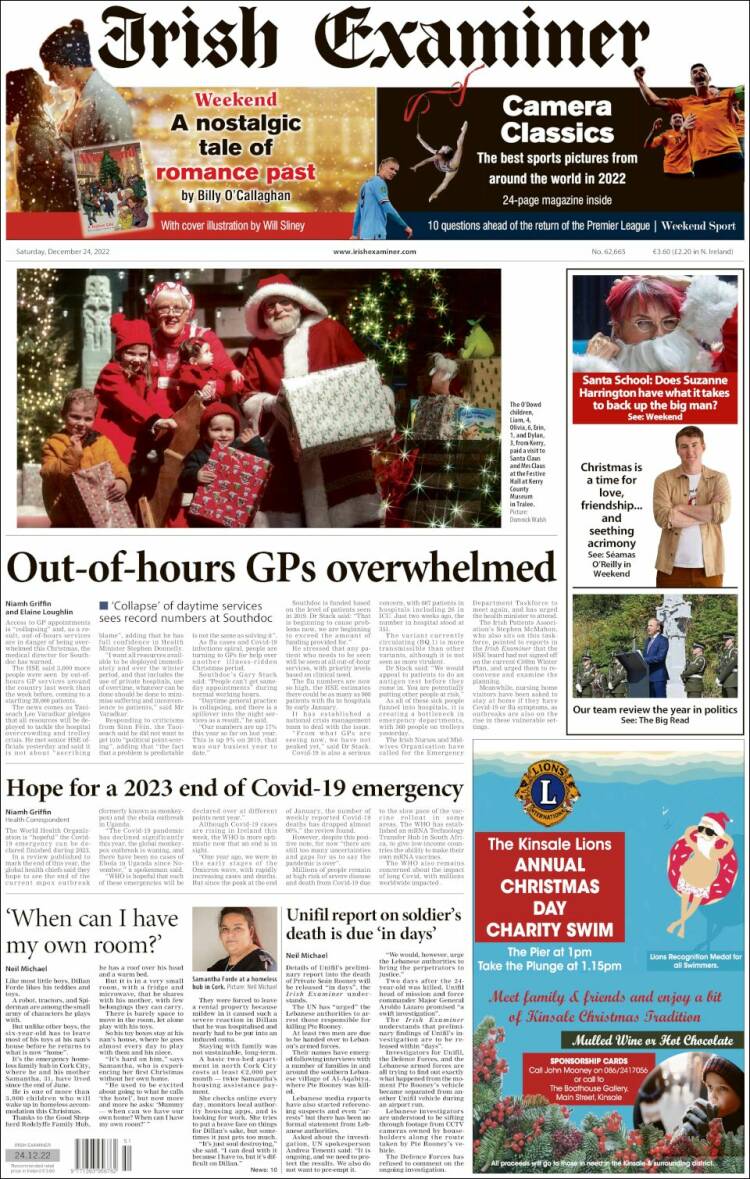 Portada de Irish Examiner (Irlanda)