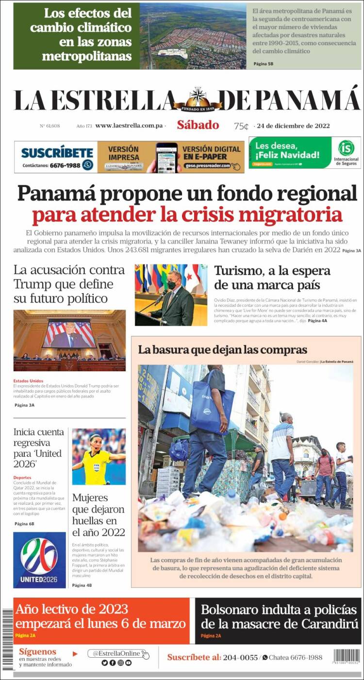 Portada de La Estrella de Panamá (Panama)