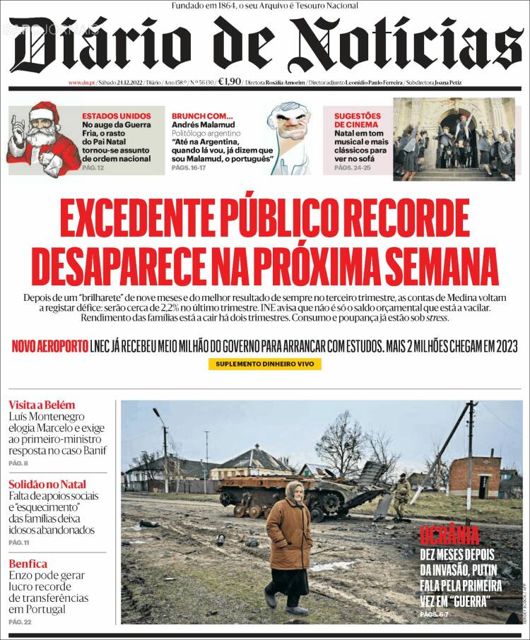 Portada de Diário de Noticias (Portugal)