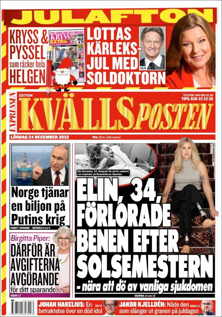 Portada de Kvällsposten (Suecia)