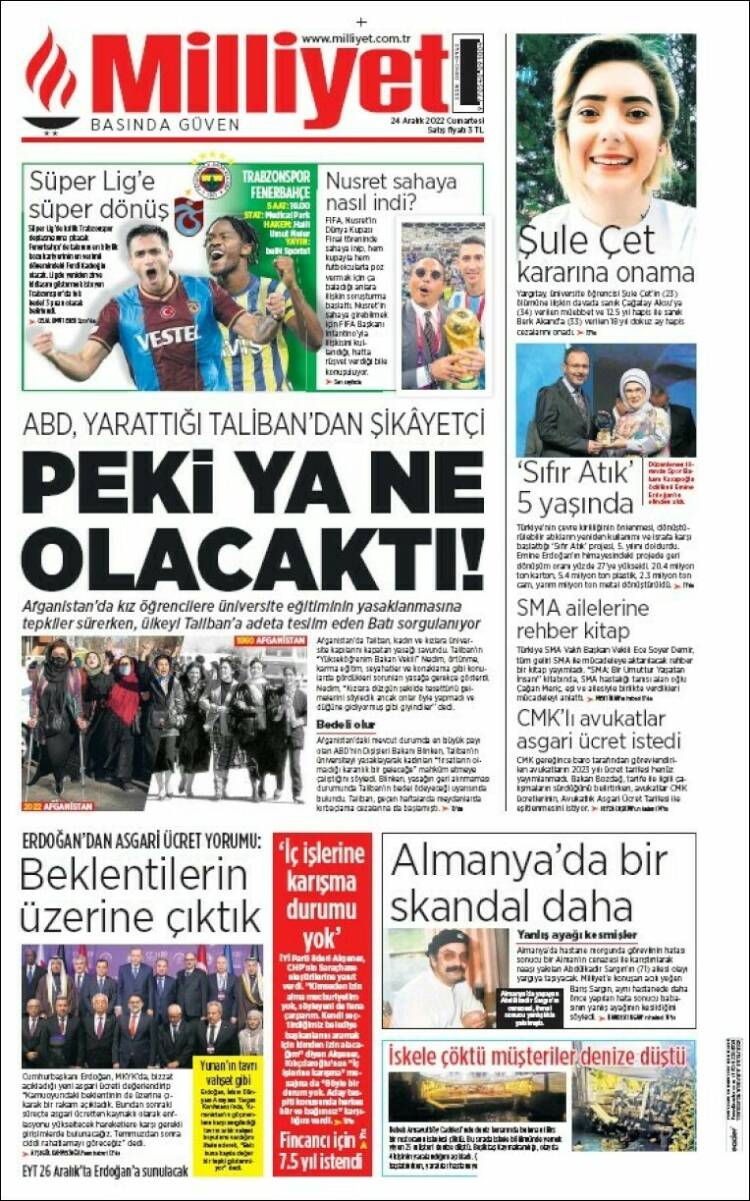 Portada de Milliyet (Turqu&iacute;a)