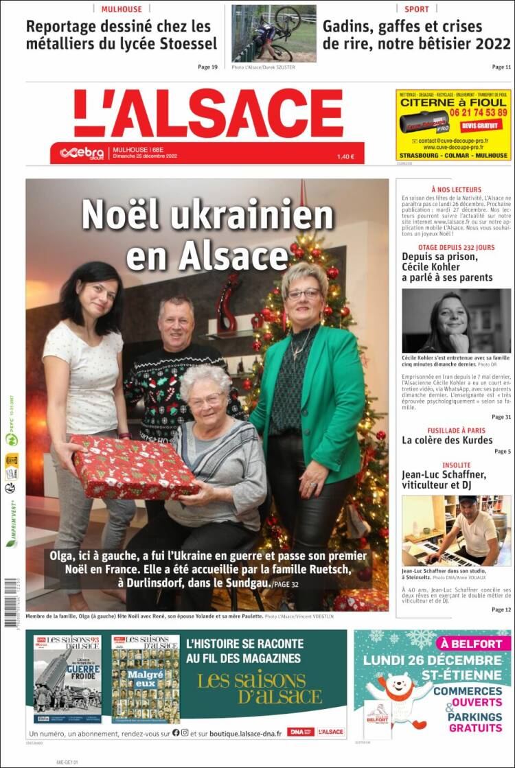 Portada de Journal L'Alsace (Francia)