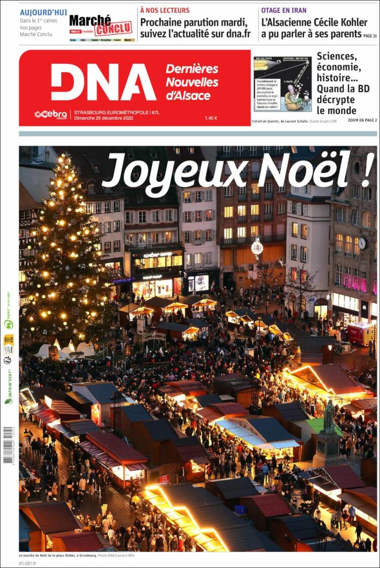 Portada de Les Dernières Nouvelles d'Alsace (Francia)