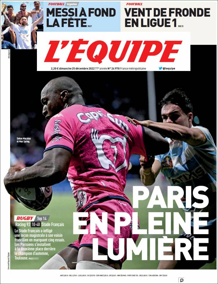 Periódico Lequipe Francia Periódicos De Francia Edición De Domingo