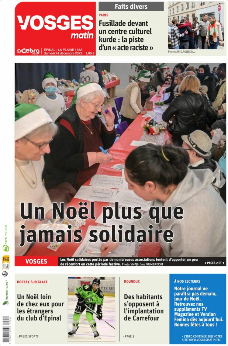 Portada de Vosges Matin (Francia)