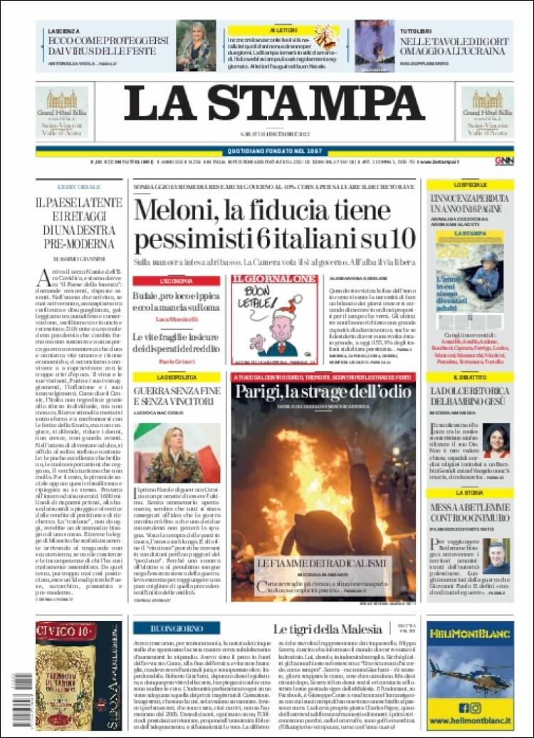 Portada de La Stampa (Italia)