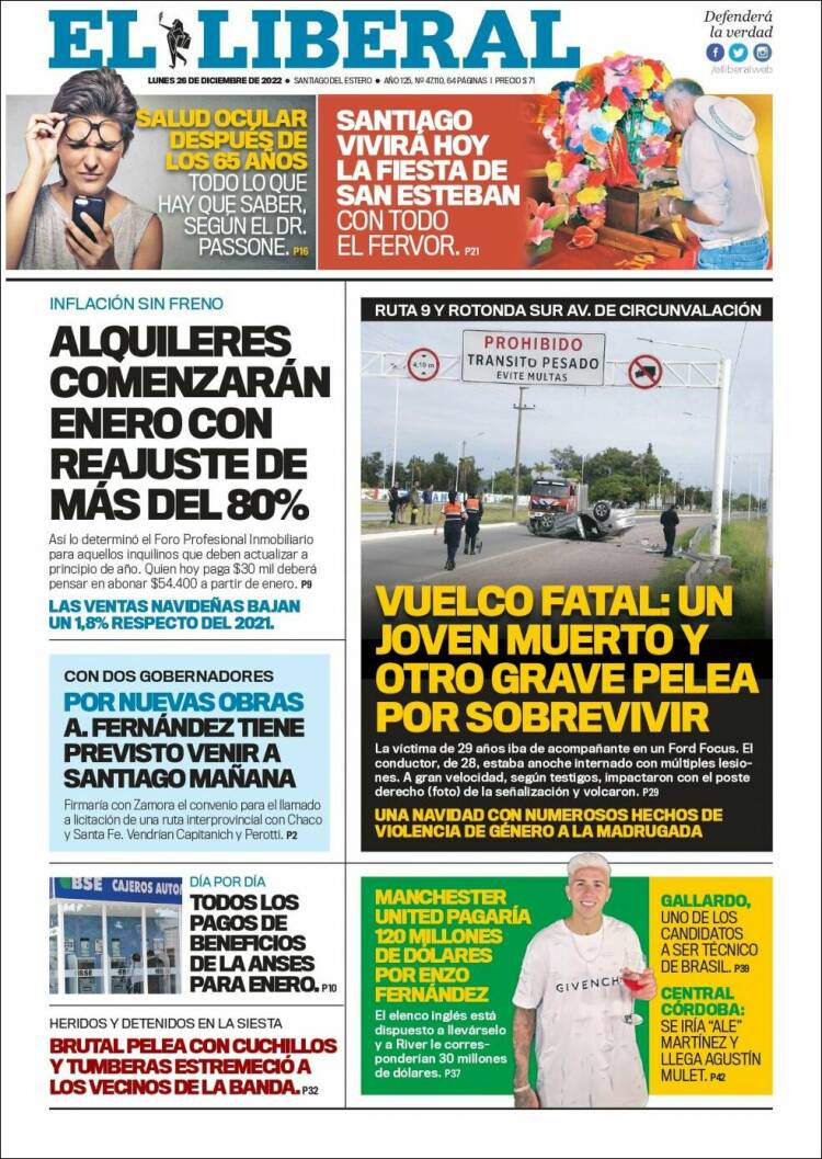 Portada de Diario El Liberal (Argentina)