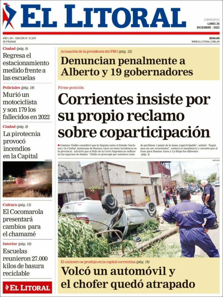 Portada de El Litoral Corrientes (Argentina)