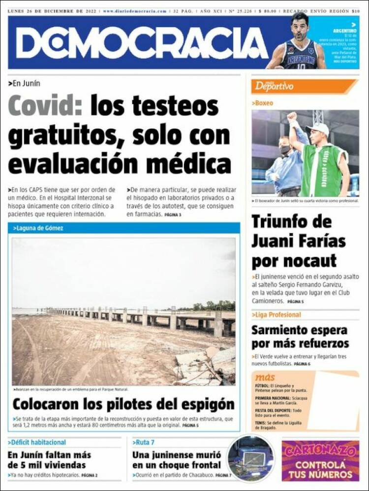 Portada de Diario Democracia (Argentina)