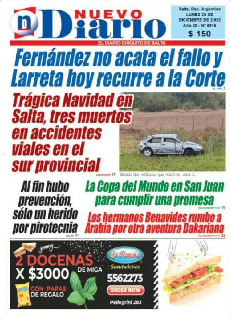 Portada de Nuevo Diario de Salta (Argentina)