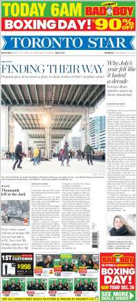 Portada de The Toronto Star (Canada)