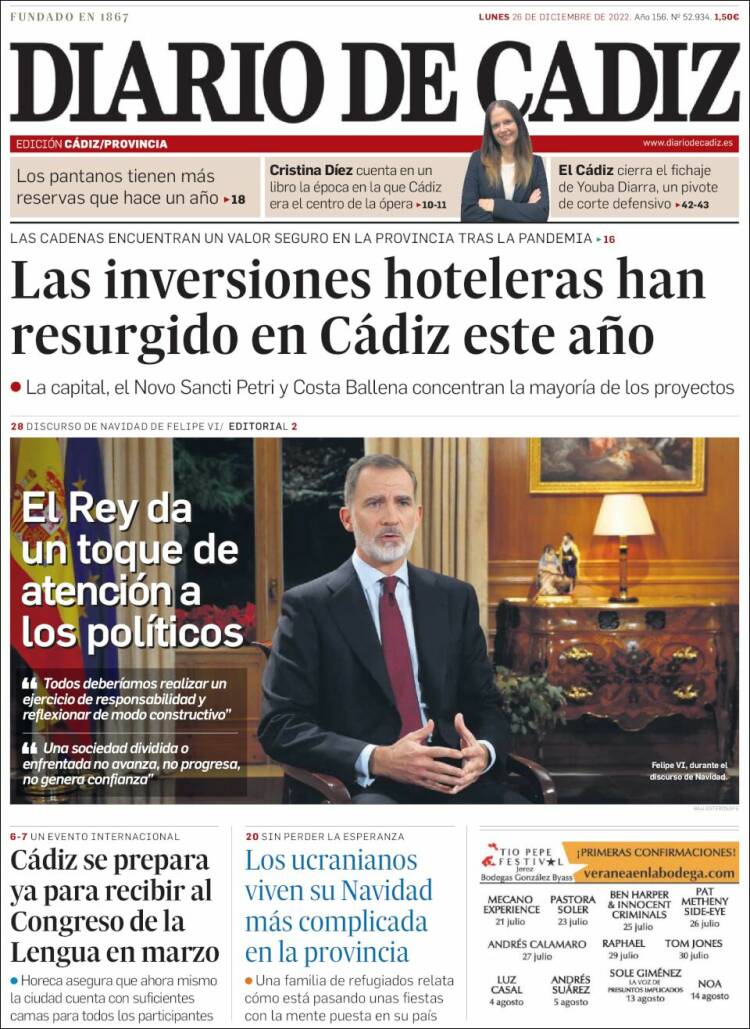 Portada de Diario de Cádiz (España)