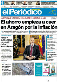 Portada de El Periódico de Aragón (España)