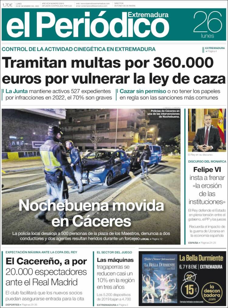 Portada de El Periódico de Extremadura (España)