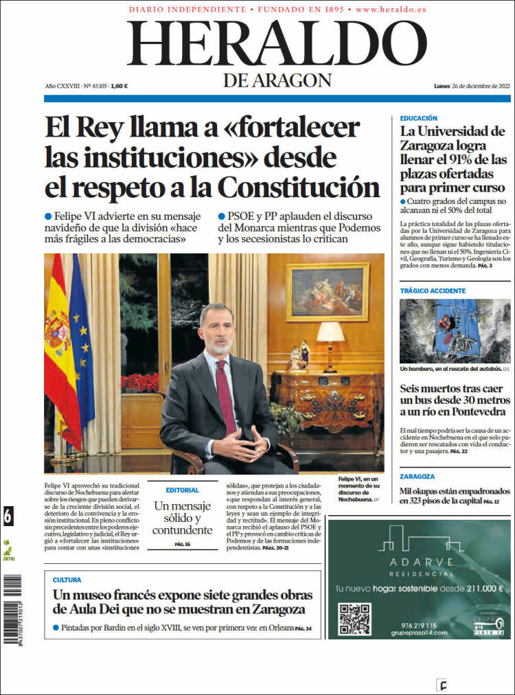 Portada de Heraldo de Aragón (España)