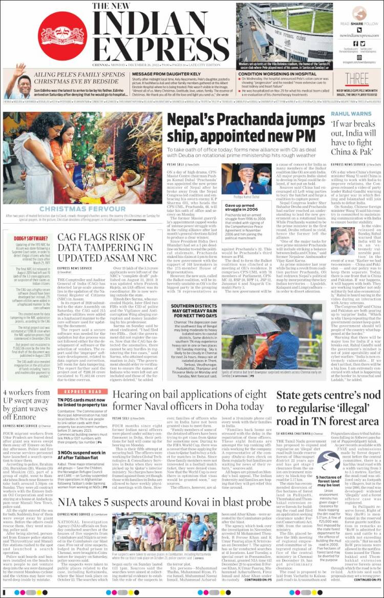 Portada de New Indian Express (India)