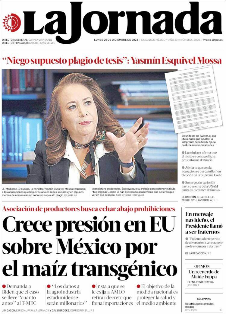 Portada de La Jornada (México)