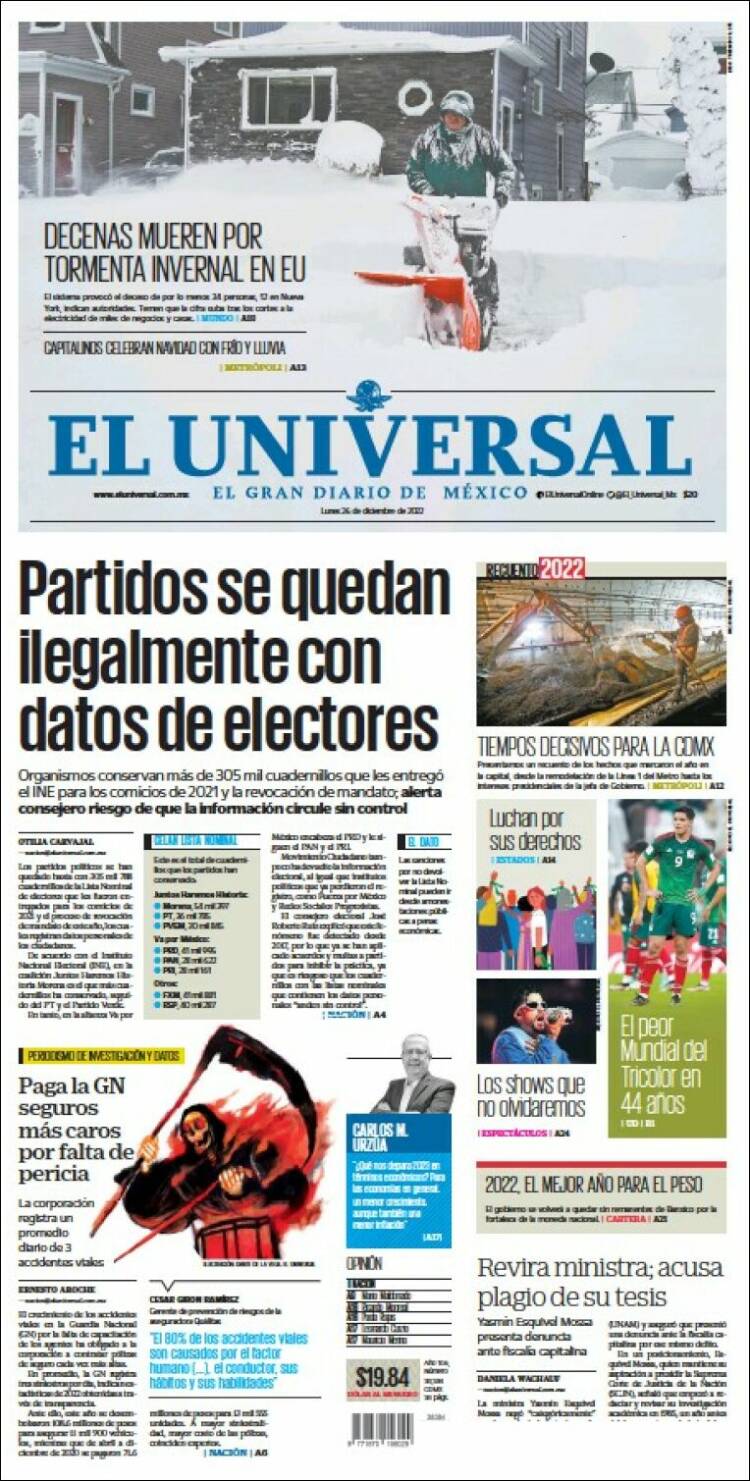 Portada de El Universal (Mexico)