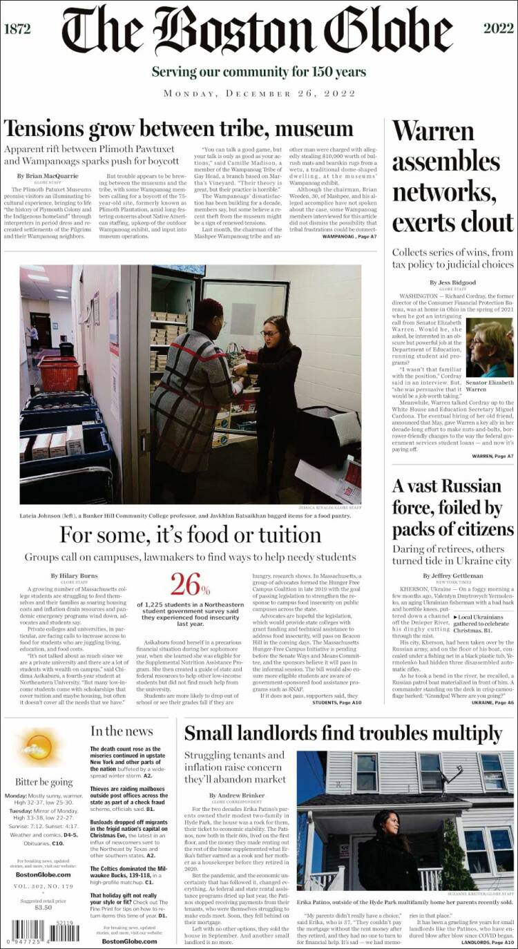 Portada de Boston Globe (USA)