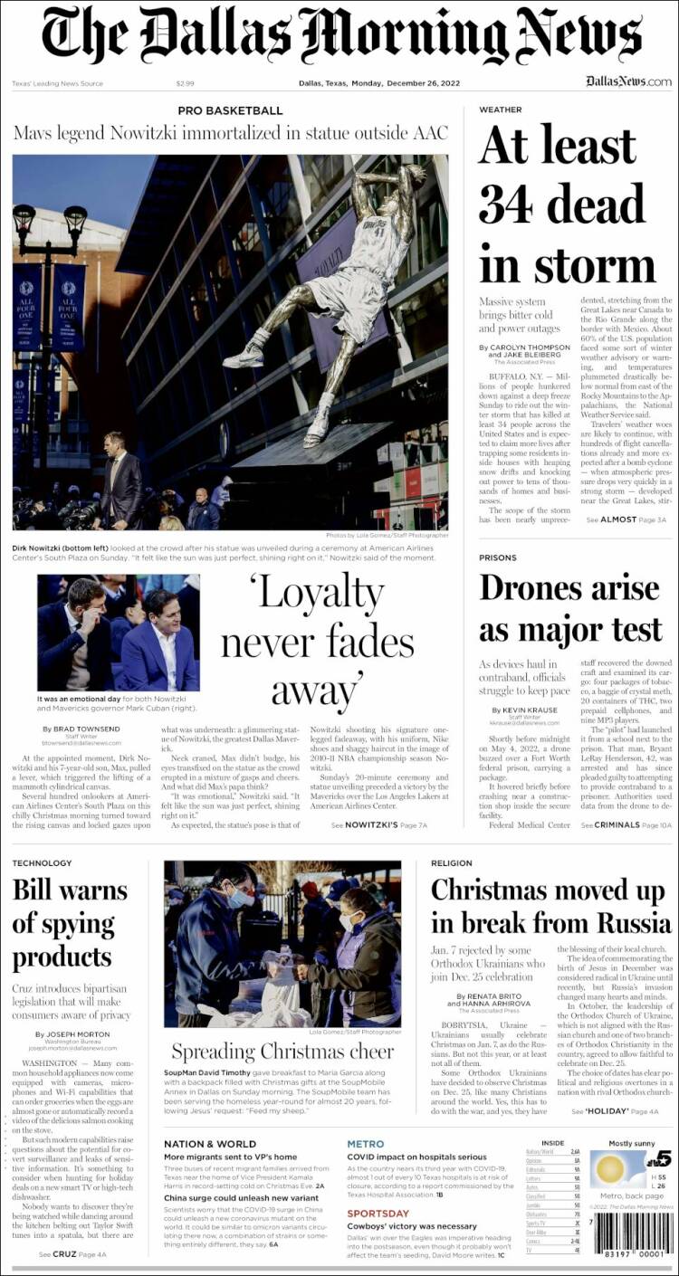 Portada de Dallas Morning News (USA)