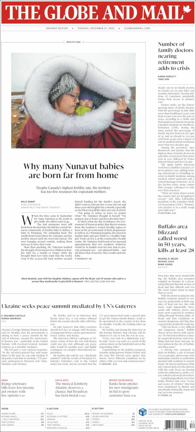 Portada de The Globe and Mail (Canada)