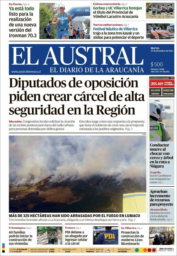 Portada de El Austral de Temuco (Chile)