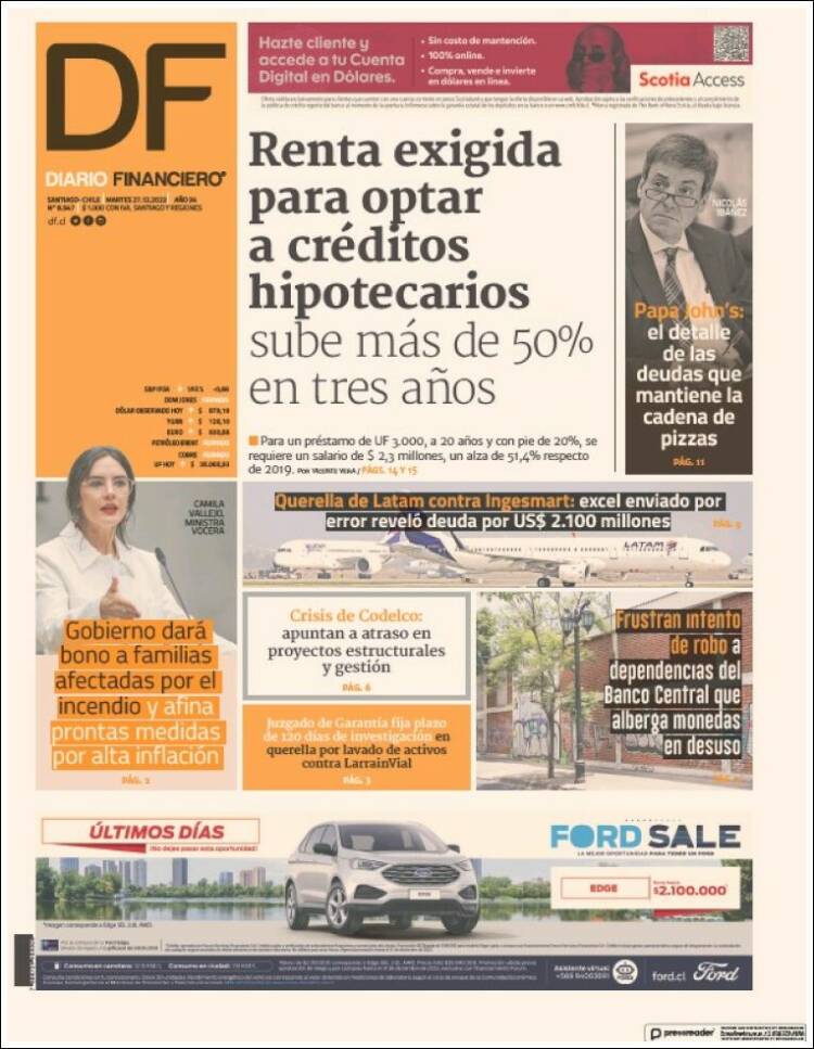 Portada de Diario Financiero (Chile)