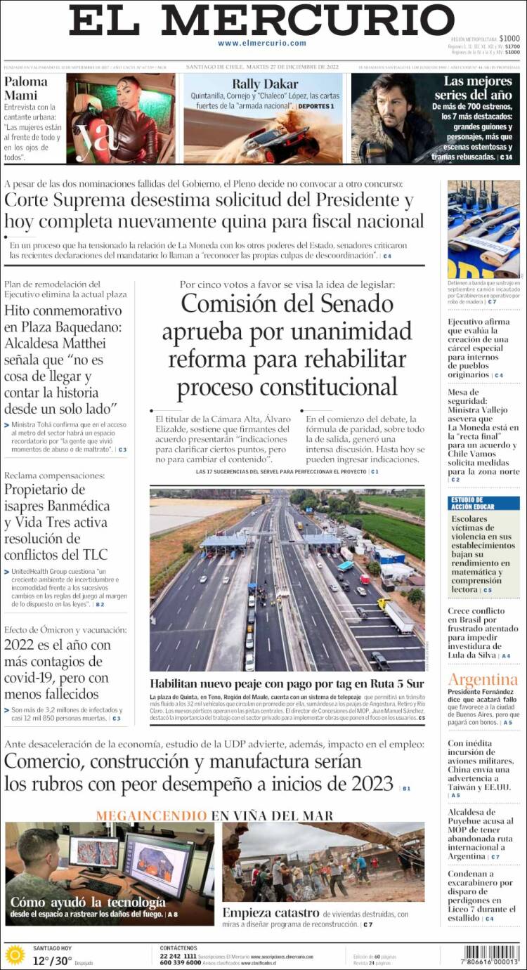 Portada de El Mercurio (Chile)