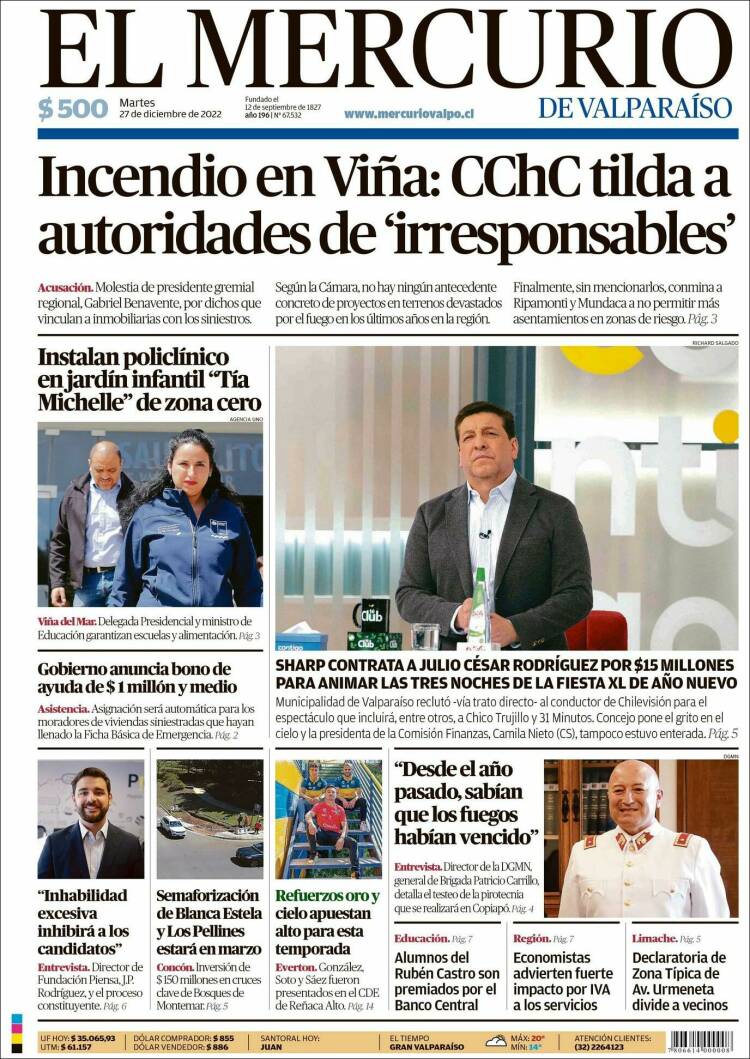 Portada de Mercurio de Valparaiso (Chile)