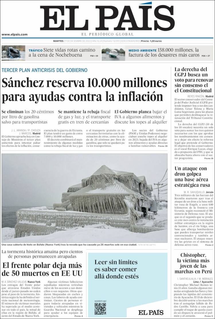 Portada de El País (Espagne)