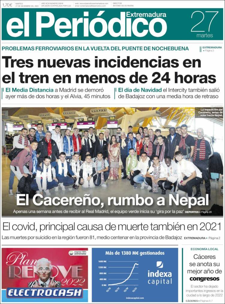 Portada de El Periódico de Extremadura (Espagne)