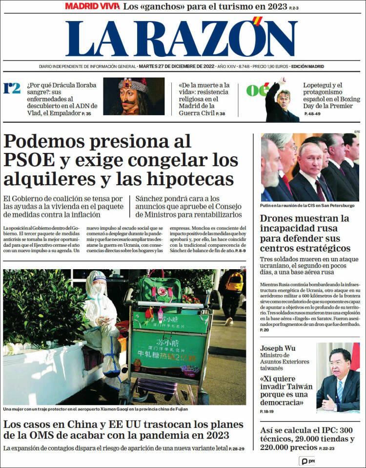 Portada de La Razón (Espagne)