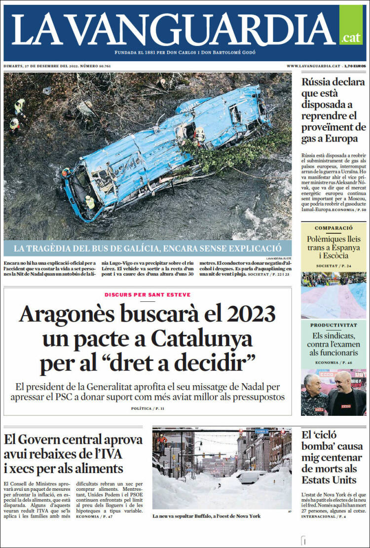 Portada de La Vanguardia (Espagne)