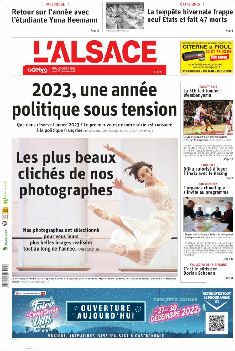 Portada de Journal L'Alsace (Francia)