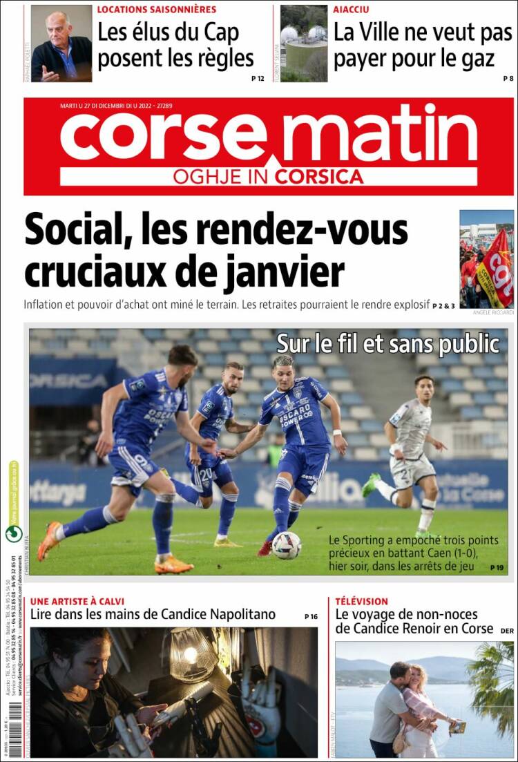 Portada de Corse-Matin (Francia)