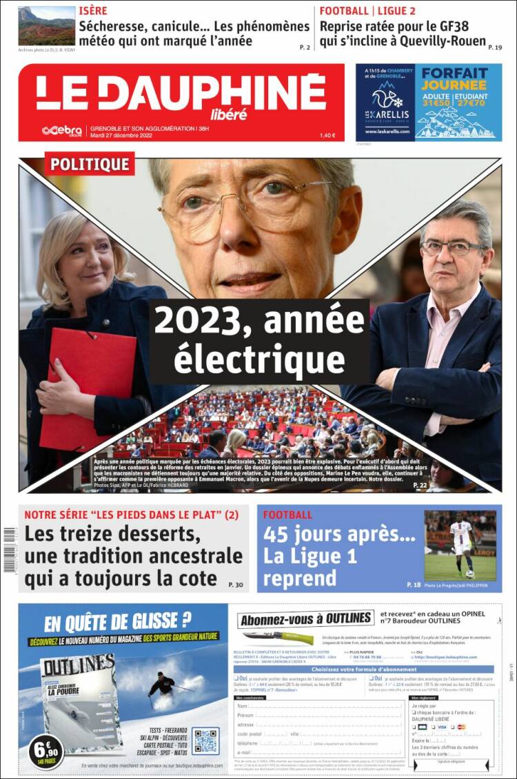 Portada de Le Dauphiné Libéré (Francia)