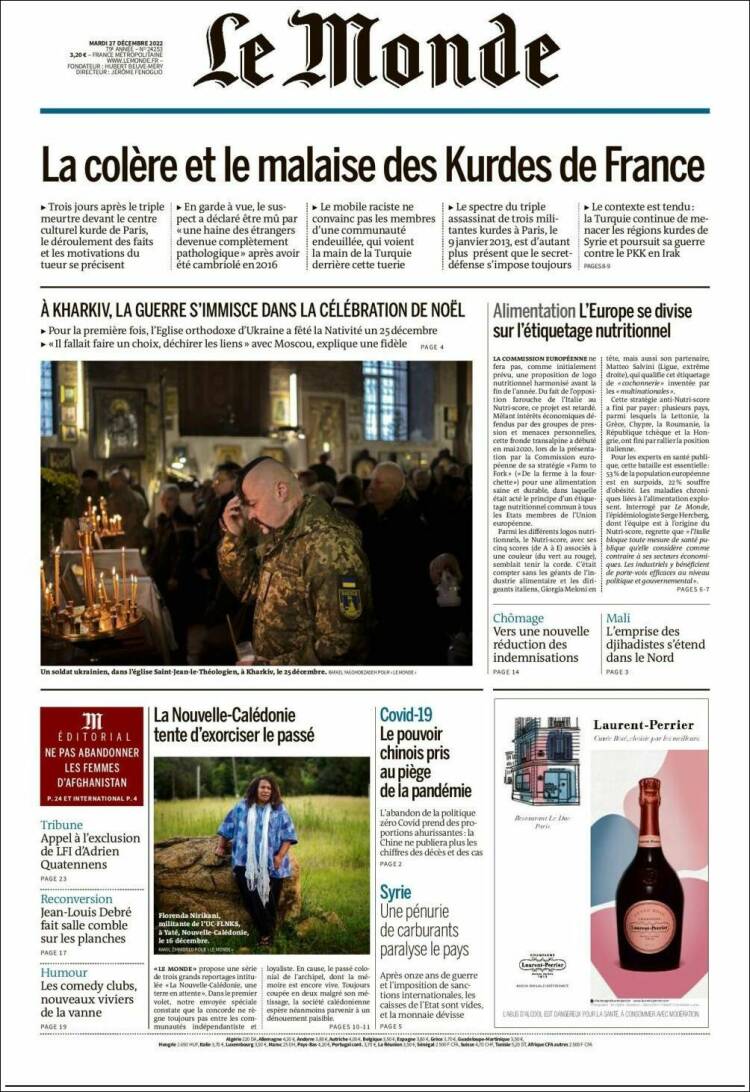 Portada de Le Monde (Francia)