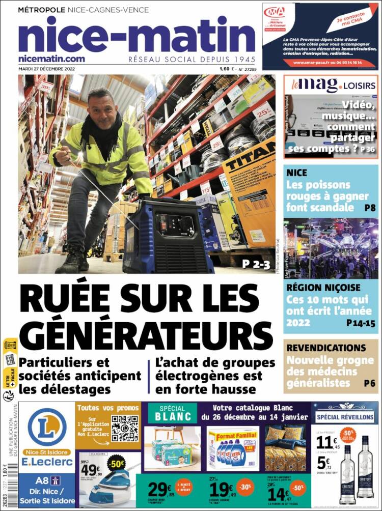 Portada de Nice-Matin (Francia)