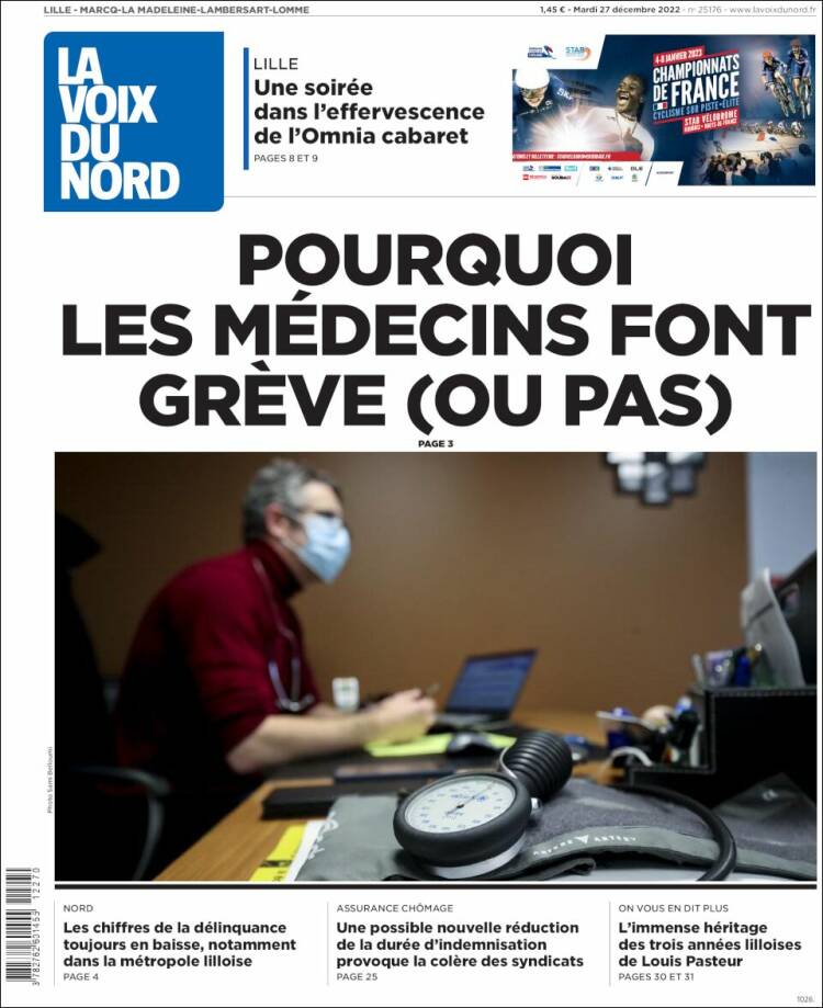 Portada de La Voix du Nord (Francia)