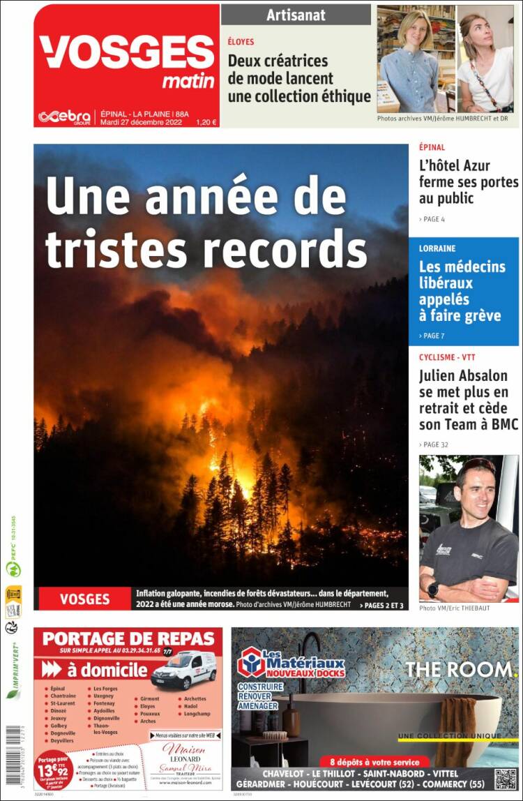 Portada de Vosges Matin (Francia)